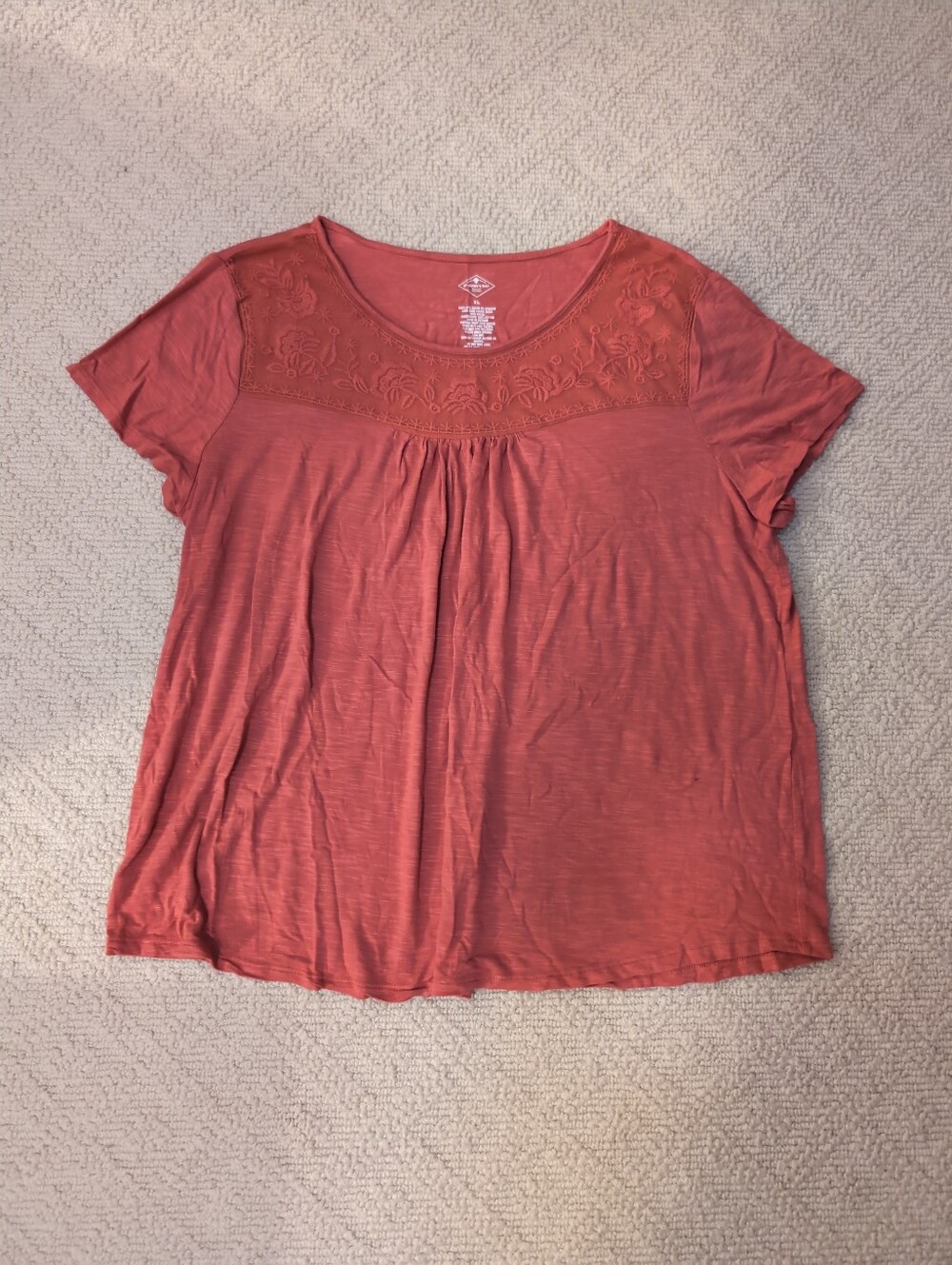 St. John's Bay Reddish Orange Lace Front Neck Top Super Soft Fall Autumn Winter